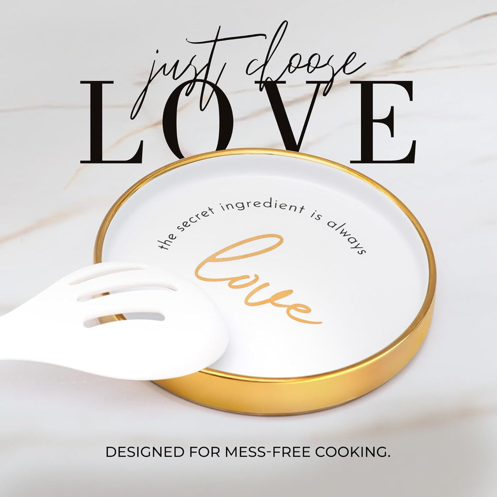 White Silicone and Gold Cooking Utensils Set