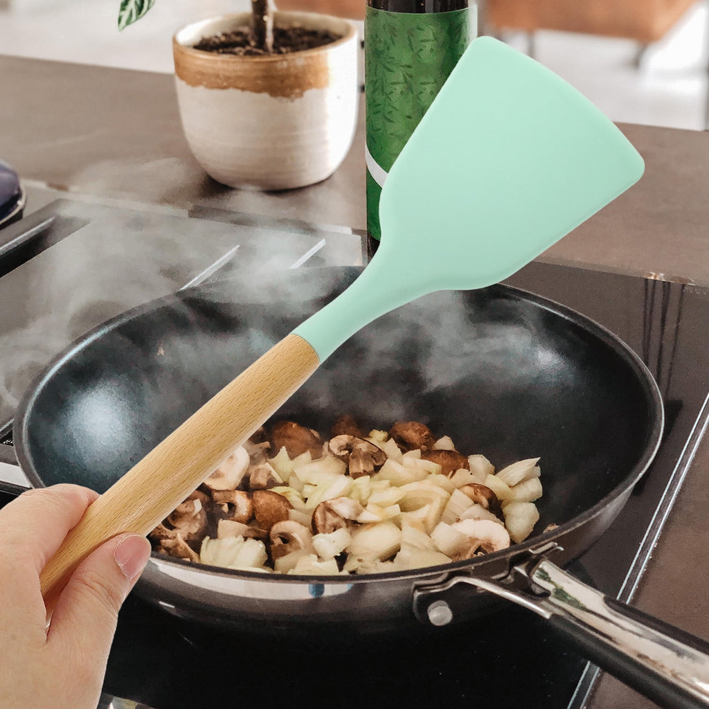 8-Piece Silicone Cooking Utensil Set with Wood Handles, Scratch Resistant, Kitchen Tools for Home