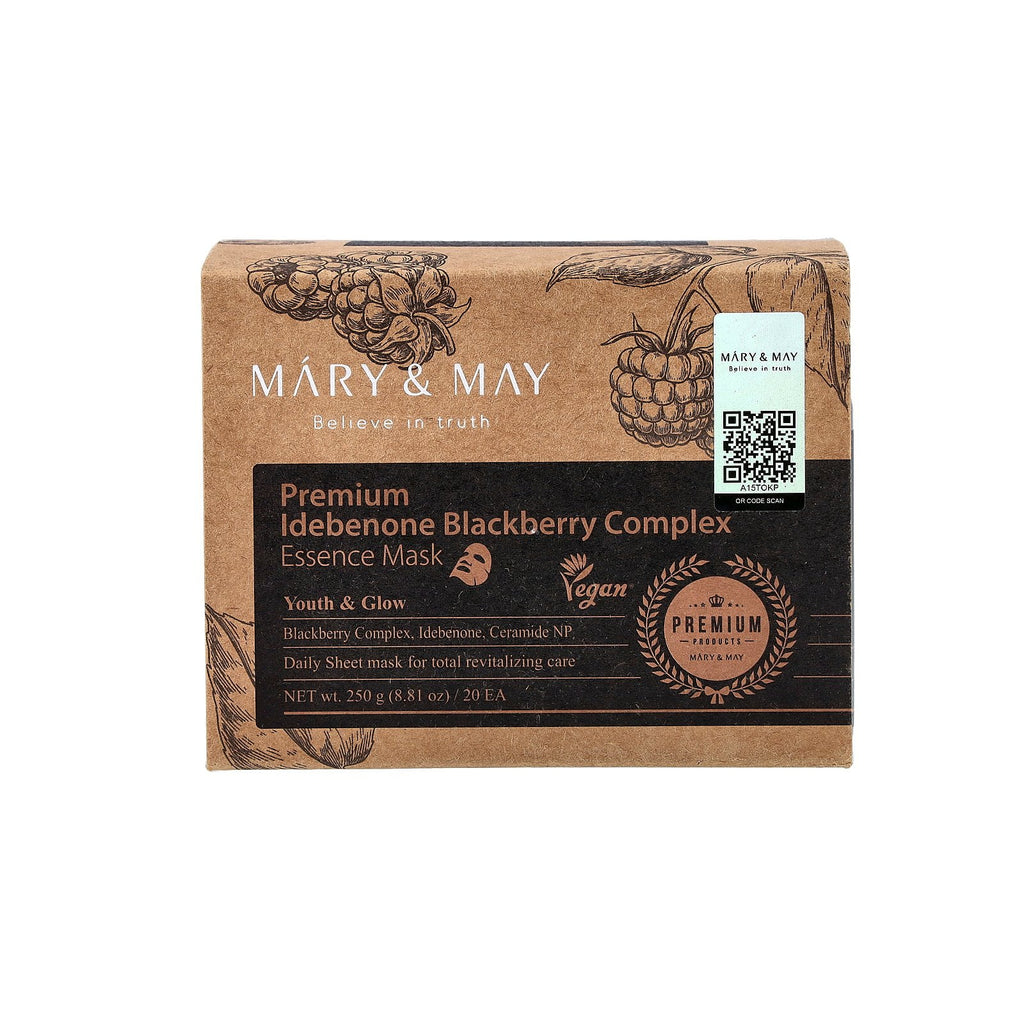 Mary &amp; May Premium Idebenone Blackberry Complex, Essence Beauty Mask, 20 Sheets, 8.81 oz (250 g)