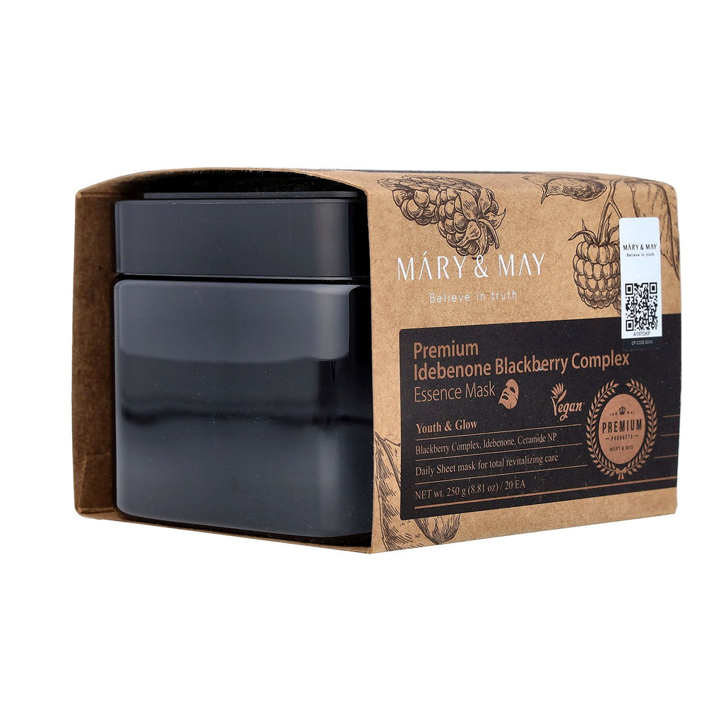 Mary &amp; May Premium Idebenone Blackberry Complex, Essence Beauty Mask, 20 Sheets, 8.81 oz (250 g)