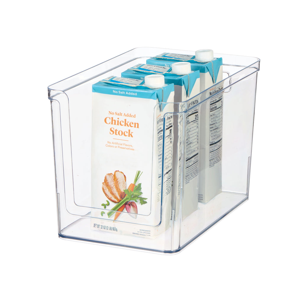 Large Deep Clear Plastic Pantry Storage Organizer Bin with Open Front, Kitchen Cabinet, Fridge and Shelf Storage Container for Pantry Organization, 12" x 7.5" x 8"