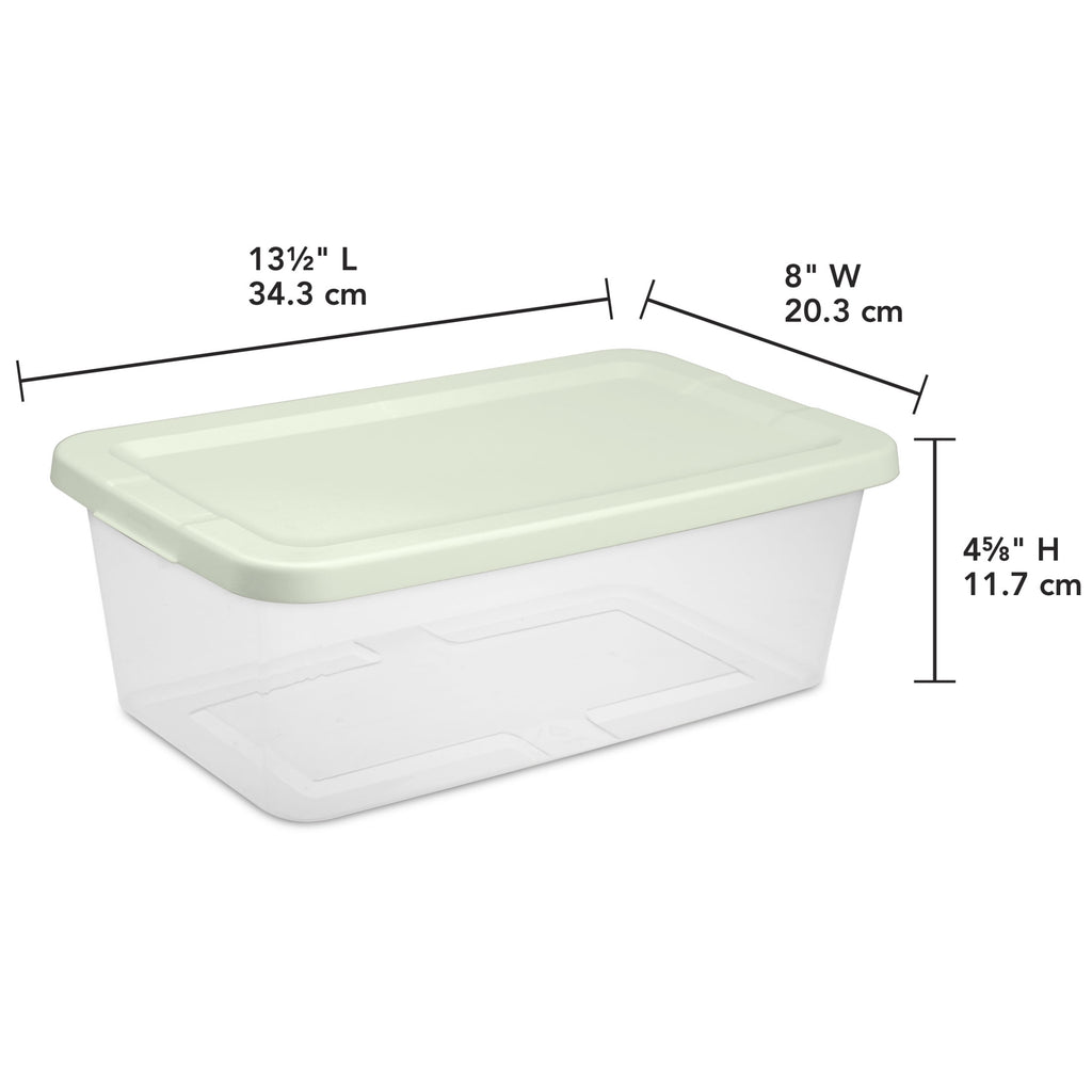 Set of (10) 6 Quart Storage Boxes, Clear Plastic Storage Bin with Snap-on Lid, Light Green