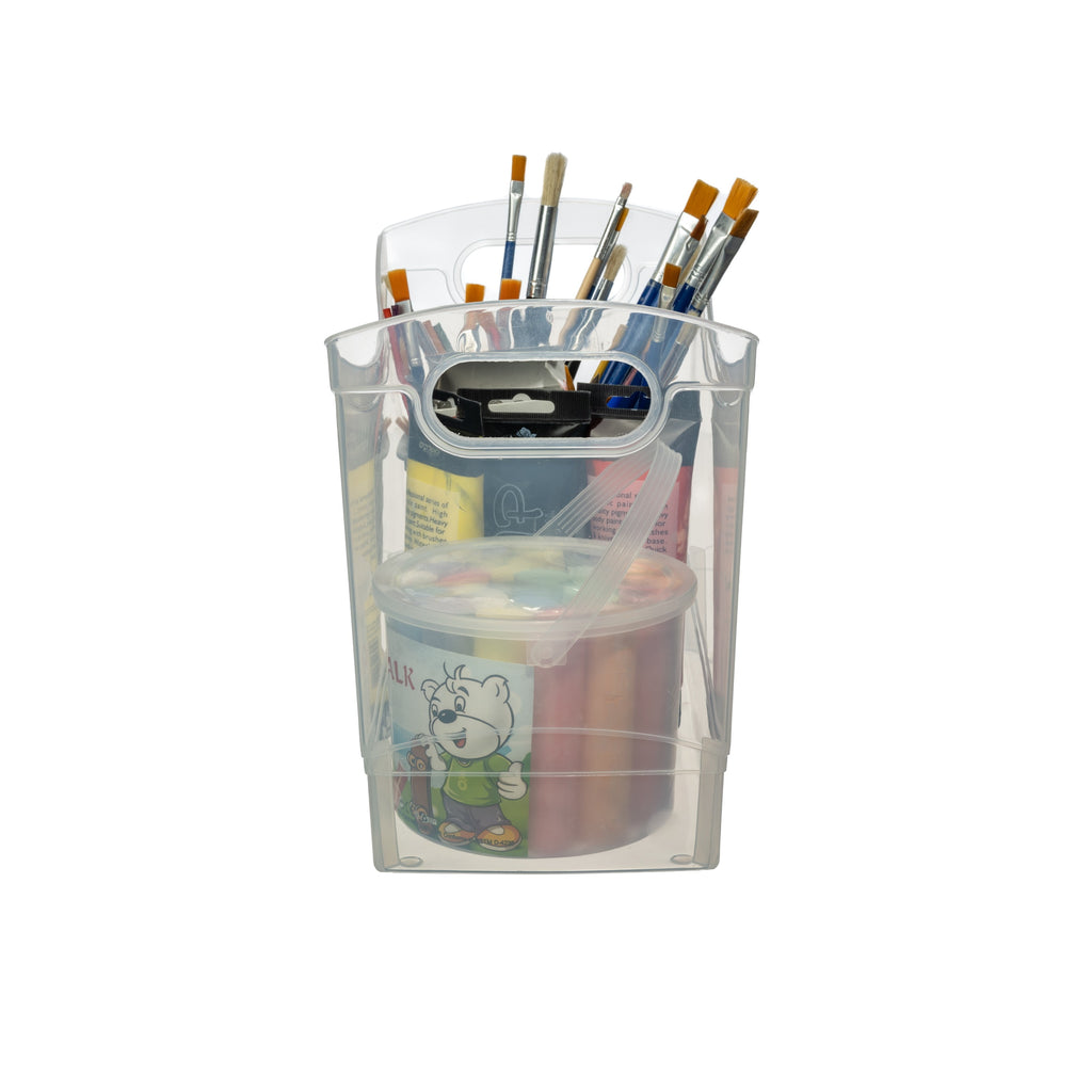 12 Qt Clear Plastic Storage Bin Organizer with Carrying Handles, Narrow Rectangular Utility Container for Pantry, Closet, Cabinet and Shelf Storage