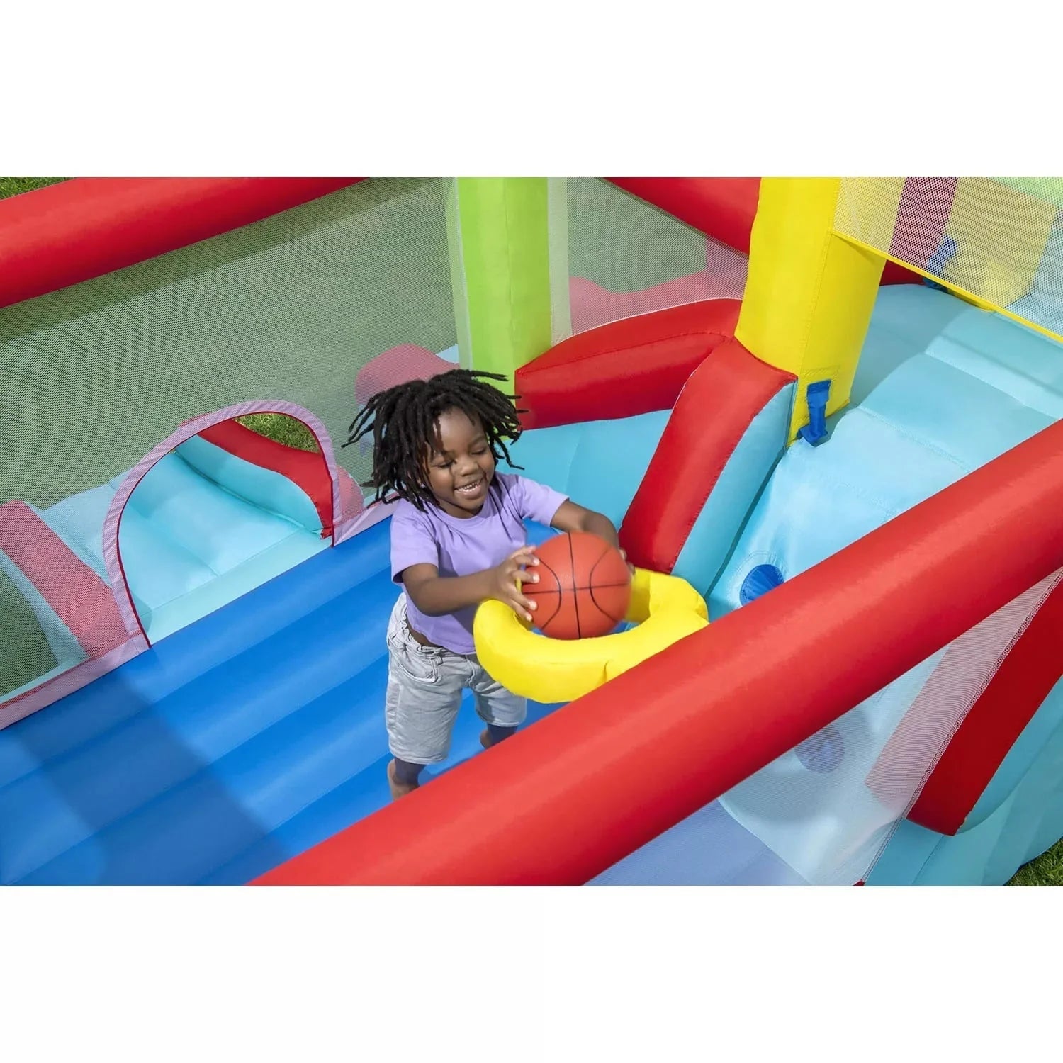 10' Inflatable Bounce House Park with Basketball and Slide. 126