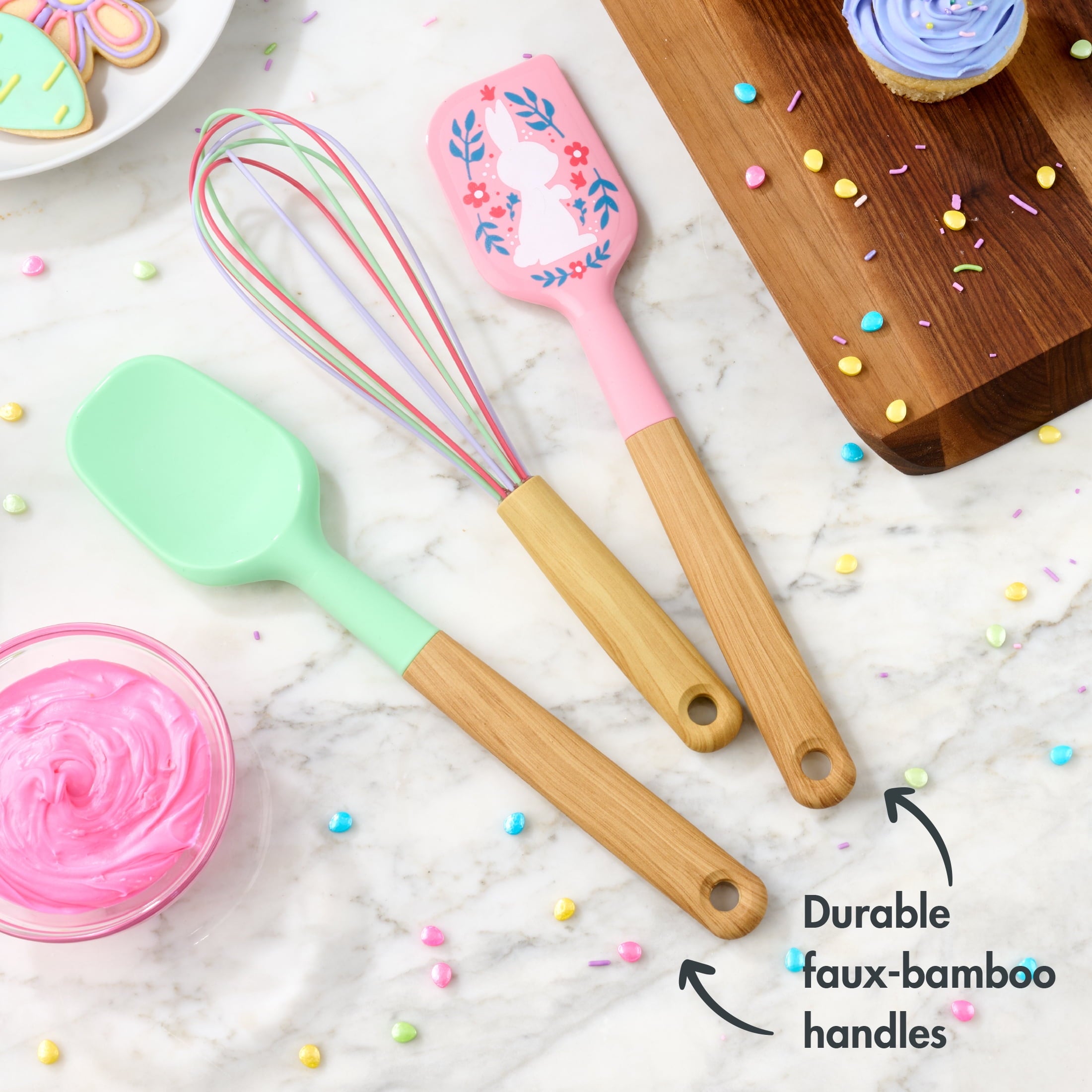 Way To Celebrate 3-Piece Baking Tool Set, Green, Pink and Purple