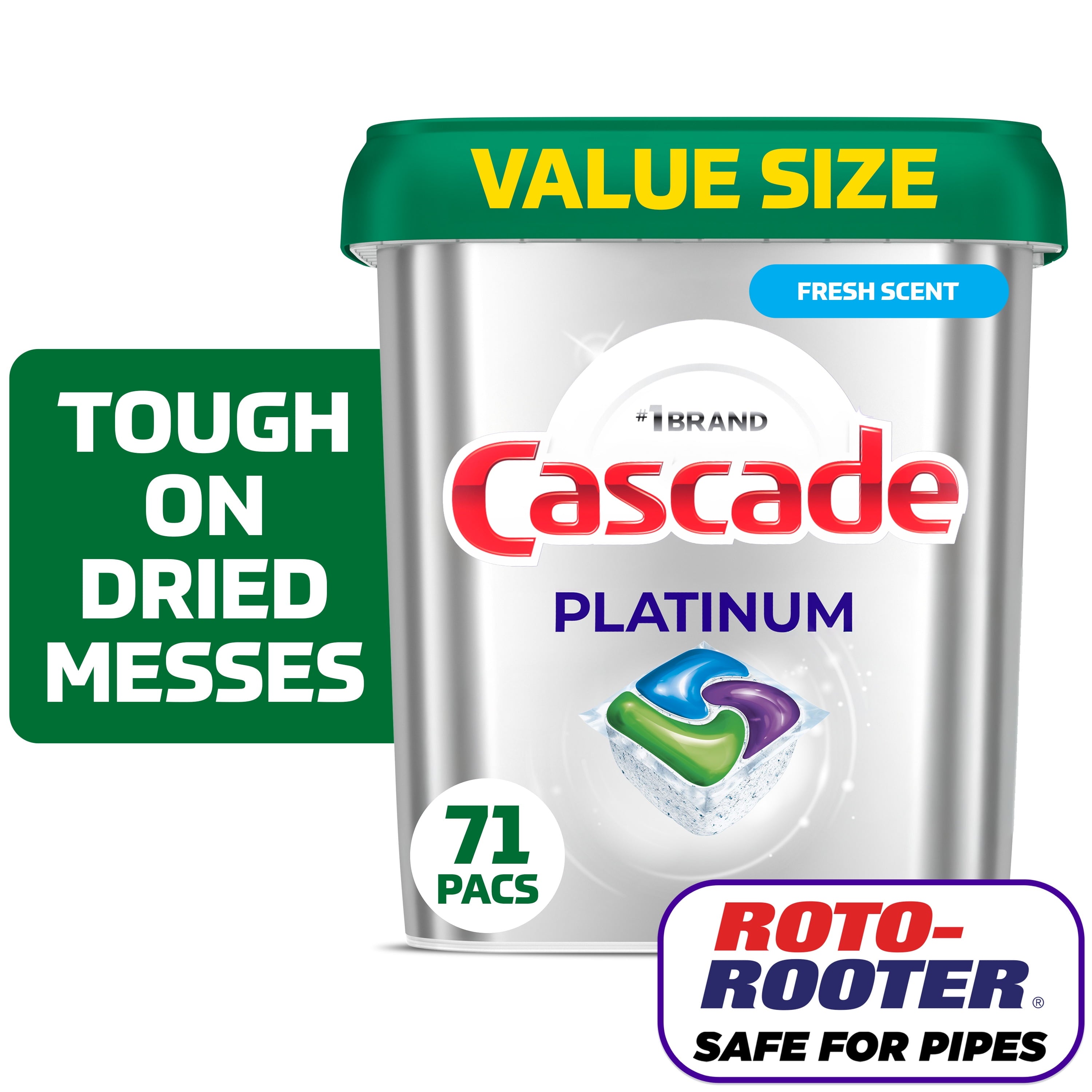 (2 pack) Cascade Platinum Dishwasher Pods, Dishwasher Detergent Soap Tabs, Fresh, 71 Count