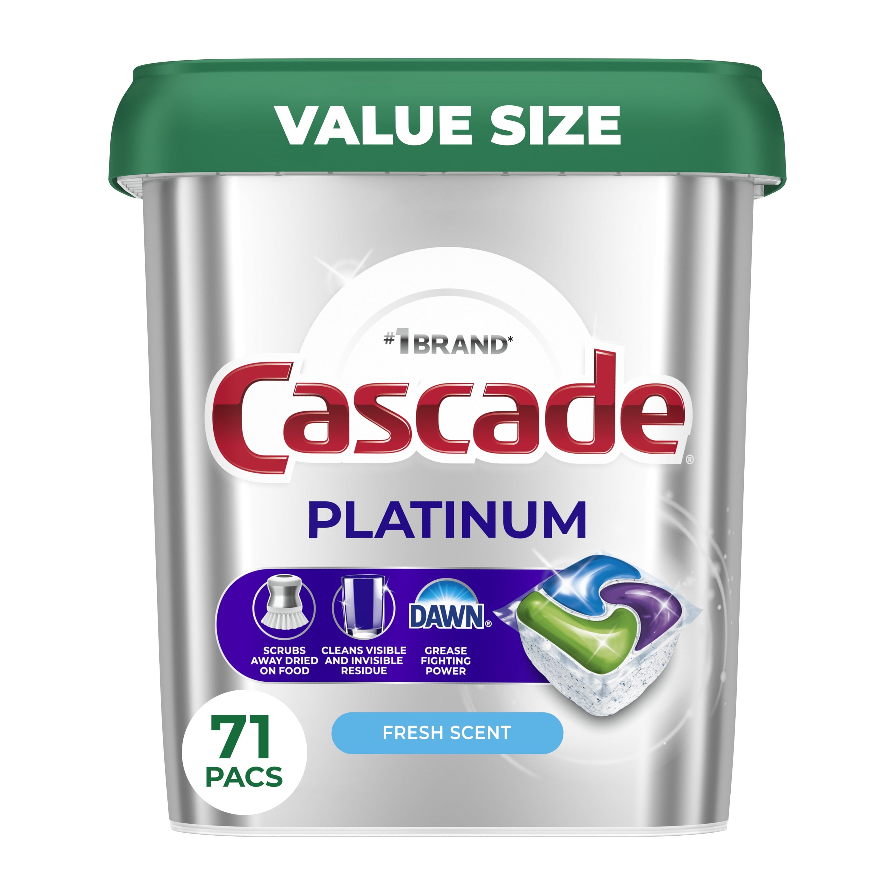 (2 pack) Cascade Platinum Dishwasher Pods, Dishwasher Detergent Soap Tabs, Fresh, 71 Count