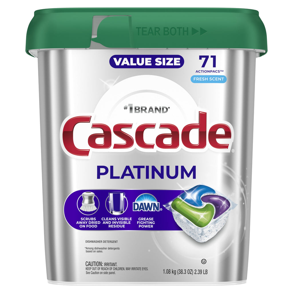 (2 pack) Cascade Platinum Dishwasher Pods, Dishwasher Detergent Soap Tabs, Fresh, 71 Count