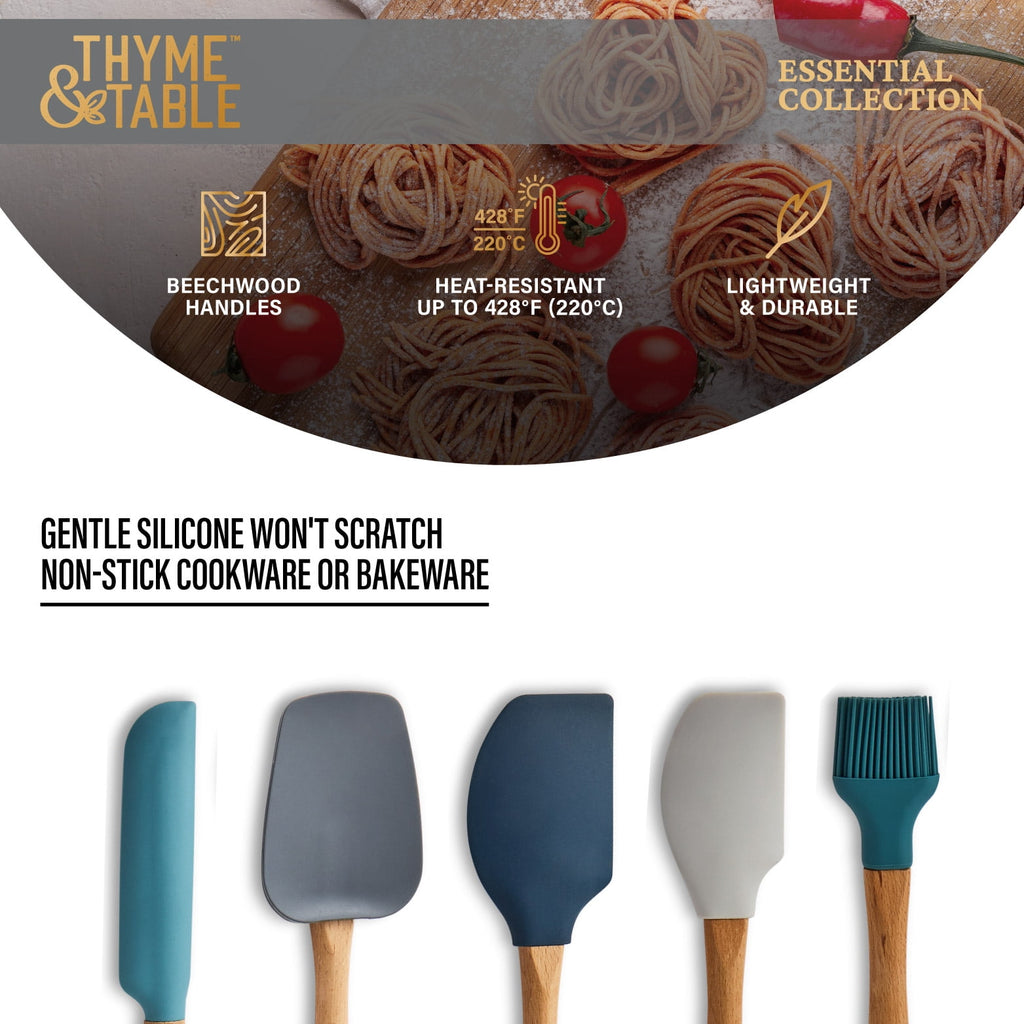 Thyme &amp; Table 5-Piece Silicone Kitchen Utensil Set with Beechwood Handles