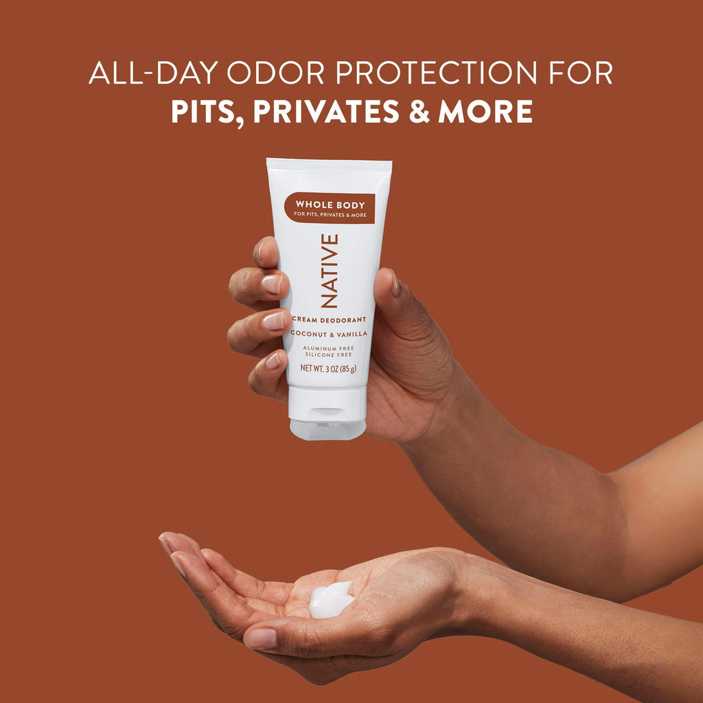 Whole Body Deodorant Invisible Cream, Coconut &amp; Vanilla, Aluminum-Free, 3 oz