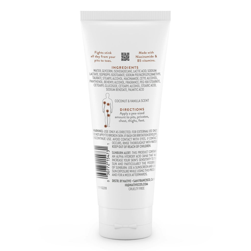 Whole Body Deodorant Invisible Cream, Coconut &amp; Vanilla, Aluminum-Free, 3 oz
