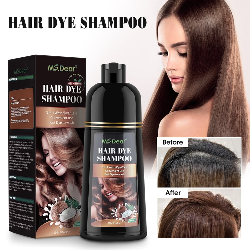 Color Shampoo, Dye Shampoo Coconut Oil Essence Moisturizing 500ml (Coffee)