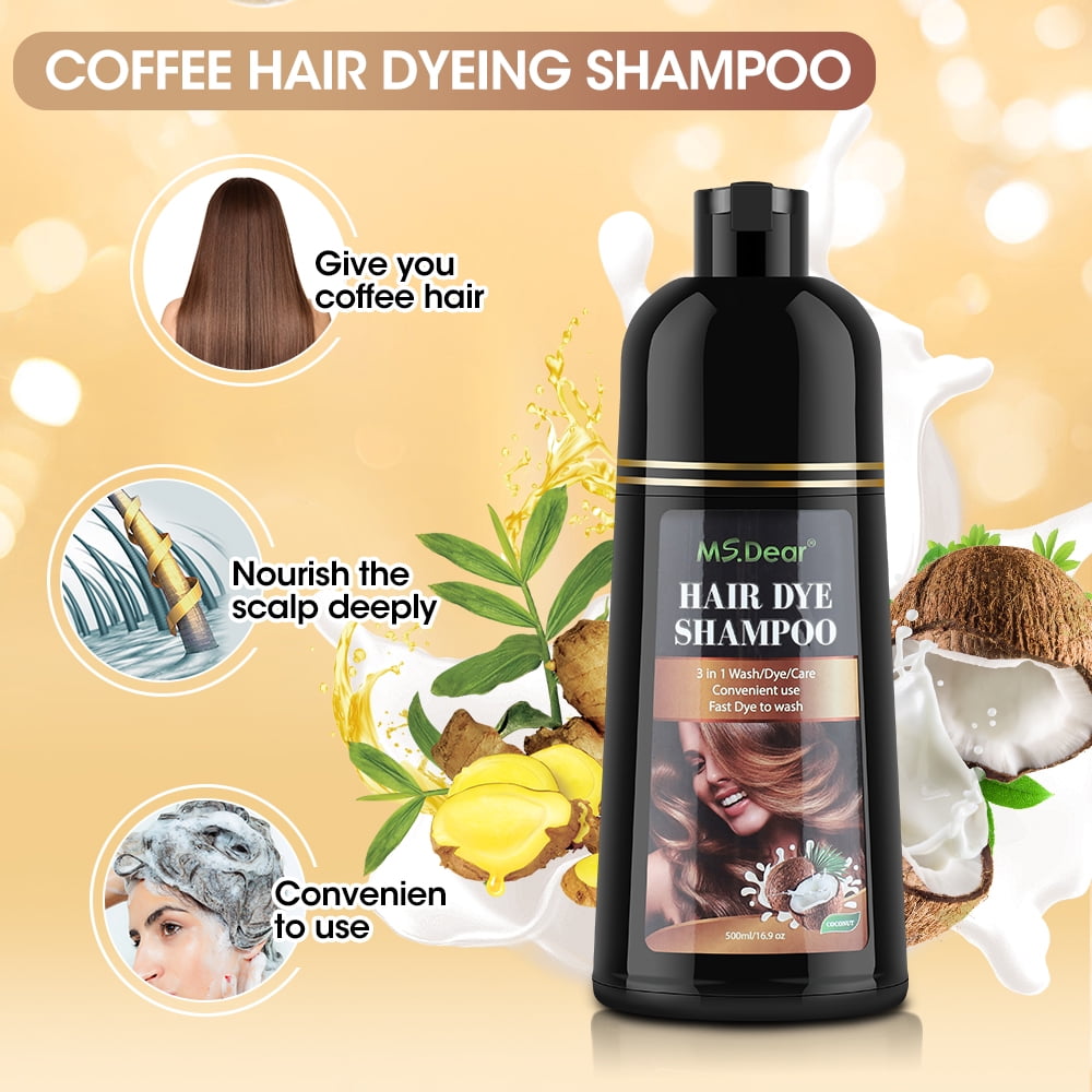 Color Shampoo, Dye Shampoo Coconut Oil Essence Moisturizing 500ml (Coffee)