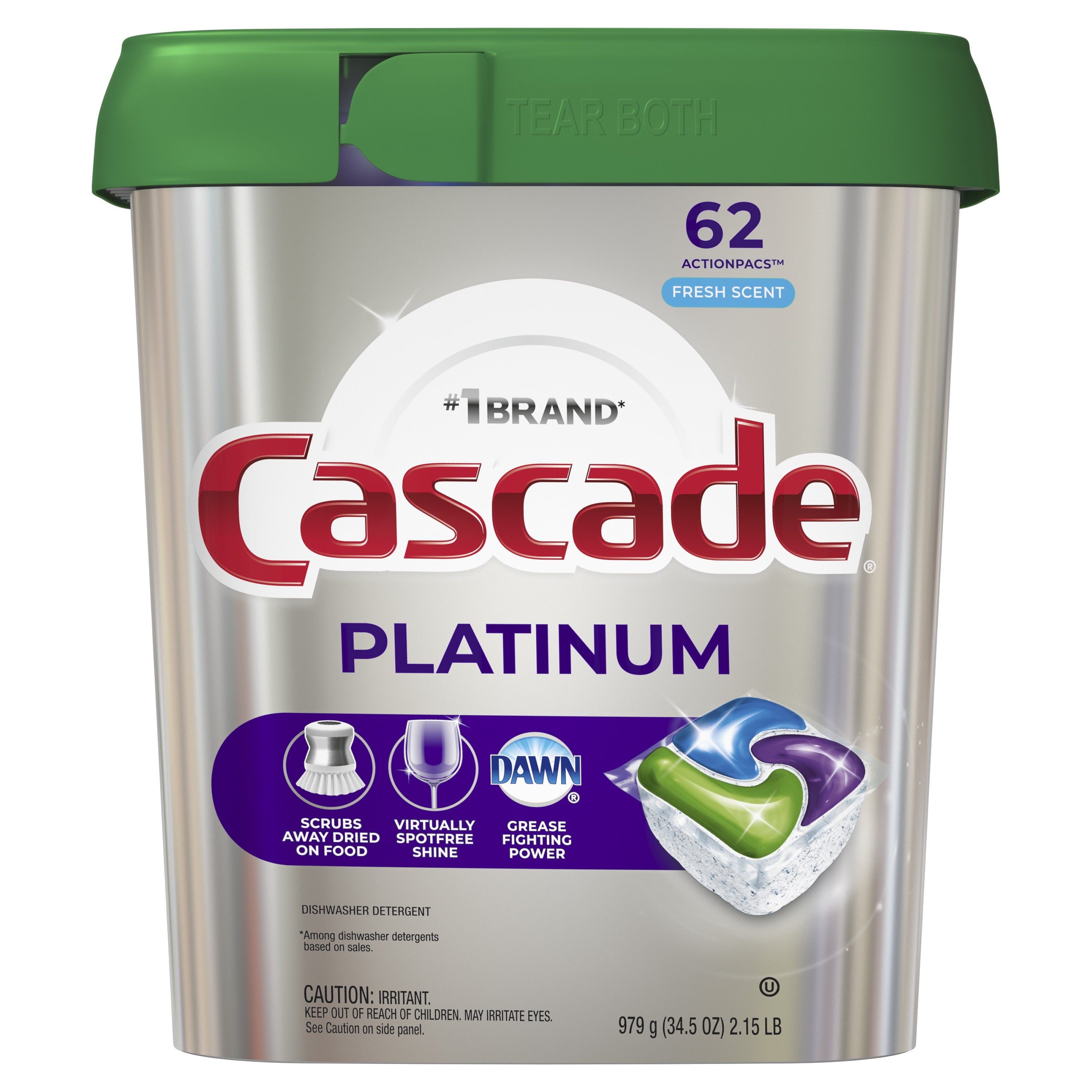 Platinum ActionPacs Dishwasher Detergent, Fresh Scent, 62 Count