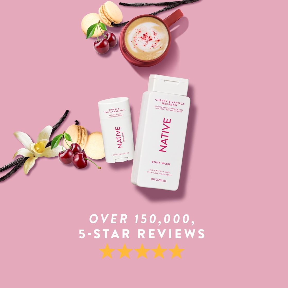 Body Wash, Cherry &amp; Vanilla Macaron, Sulfate Free, Naturally Derived Ingredients, 24hr Freshness, for Women &amp; Men, 18 fl oz