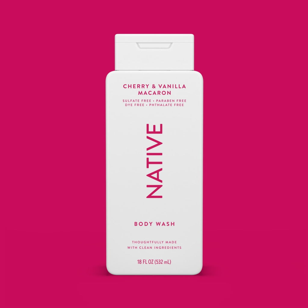 Body Wash, Cherry &amp; Vanilla Macaron, Sulfate Free, Naturally Derived Ingredients, 24hr Freshness, for Women &amp; Men, 18 fl oz