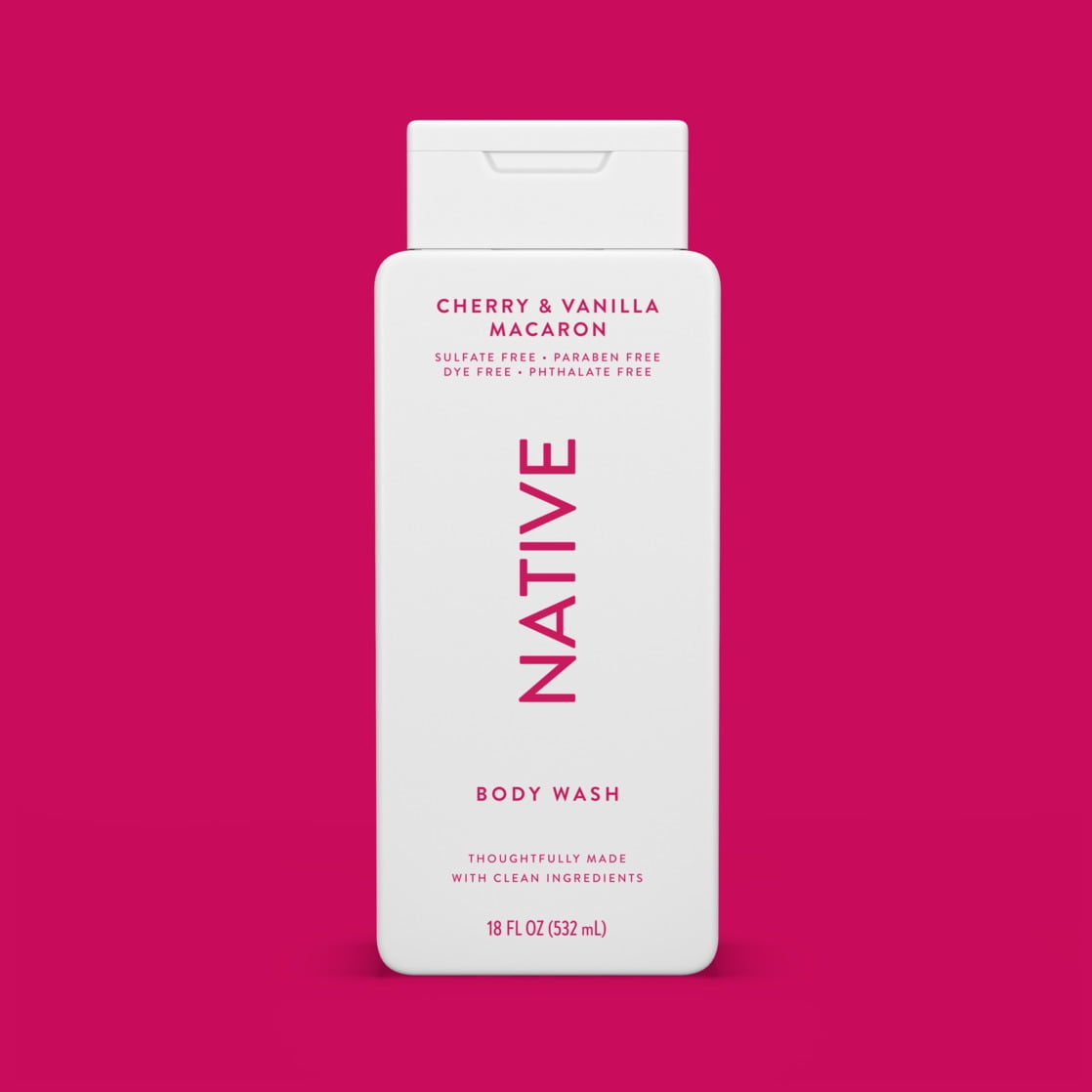 Body Wash, Cherry &amp; Vanilla Macaron, Sulfate Free, Naturally Derived Ingredients, 24hr Freshness, for Women &amp; Men, 18 fl oz