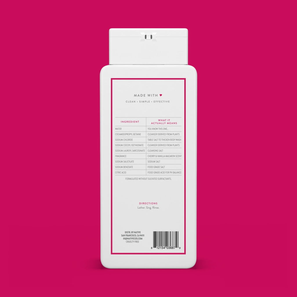 Body Wash, Cherry &amp; Vanilla Macaron, Sulfate Free, Naturally Derived Ingredients, 24hr Freshness, for Women &amp; Men, 18 fl oz