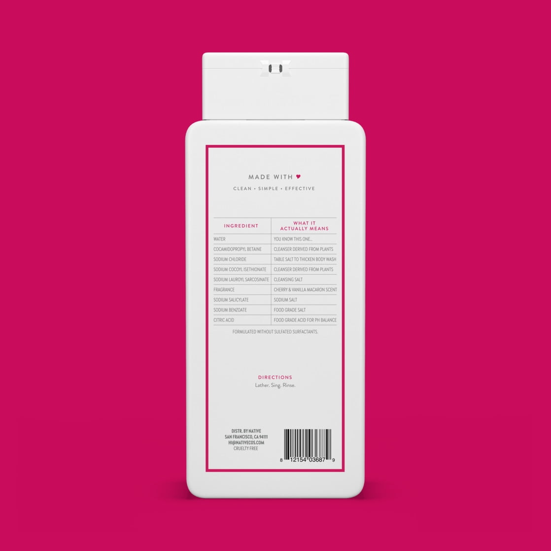 Body Wash, Cherry &amp; Vanilla Macaron, Sulfate Free, Naturally Derived Ingredients, 24hr Freshness, for Women &amp; Men, 18 fl oz