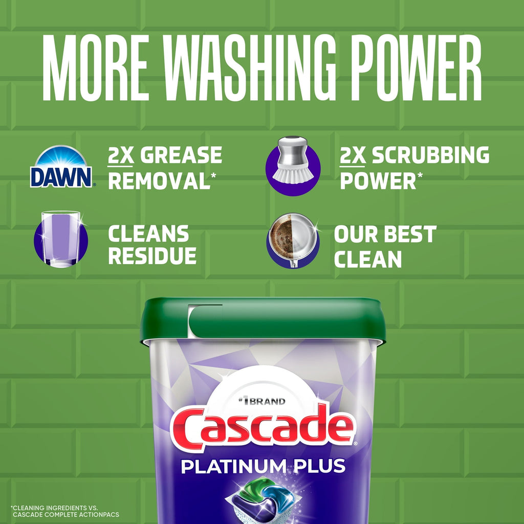 2 Pack of Cascade Platinum Plus Dishwasher Pods, Action Pacs Dishwasher Detergent Tabs, Fresh, 47 Count
