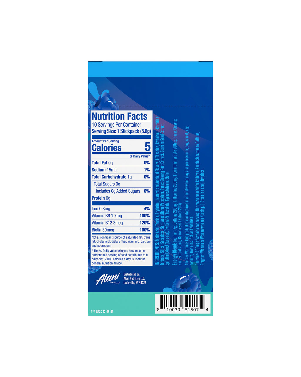 Energy Sticks, Breezeberry, 10 Count, 200mg Caffeine, Zero Sugar