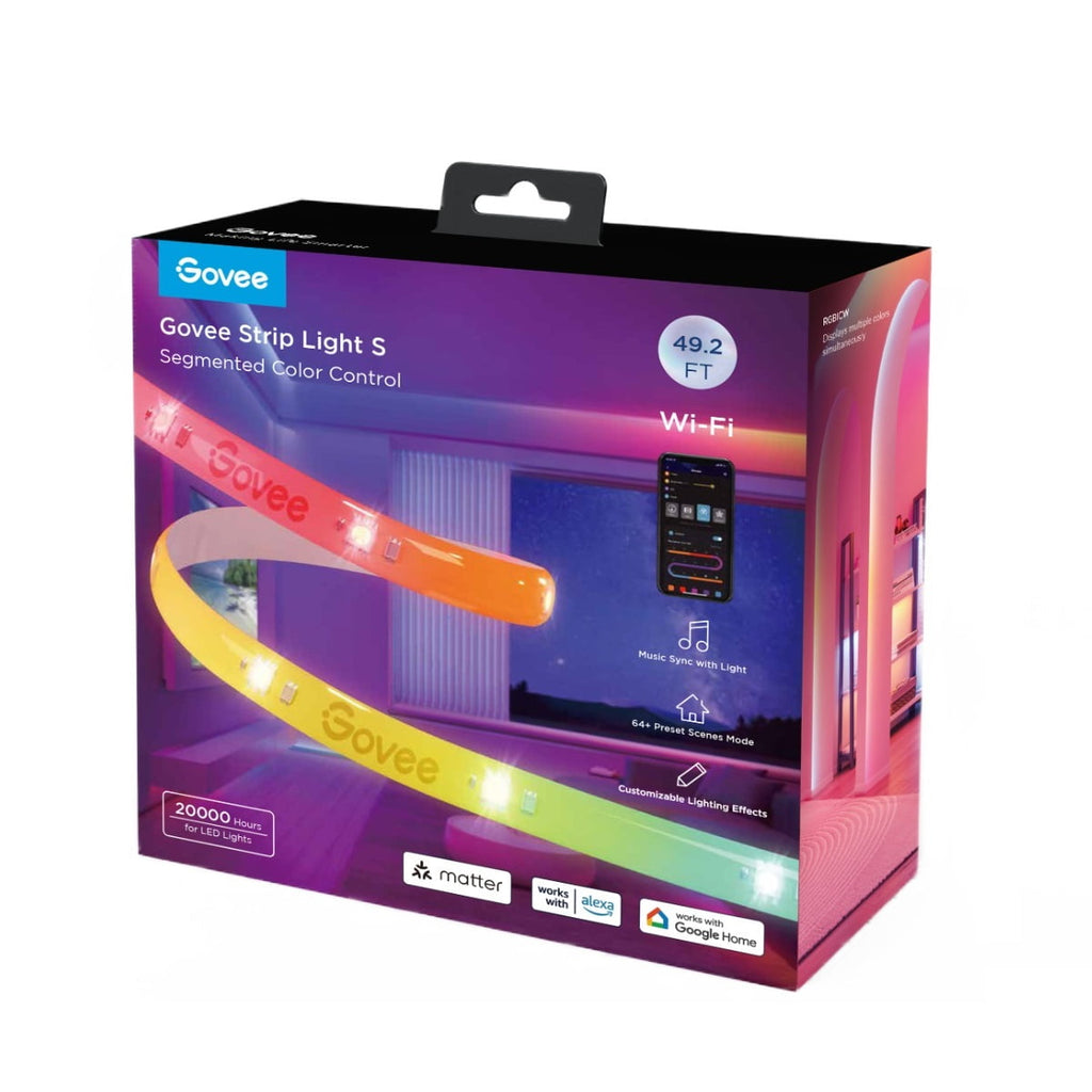 RGBICW Wi-Fi LED Strip Light, 49.2ft, Smart App Control, Multicolor for Bedroom &amp; TV Backlight