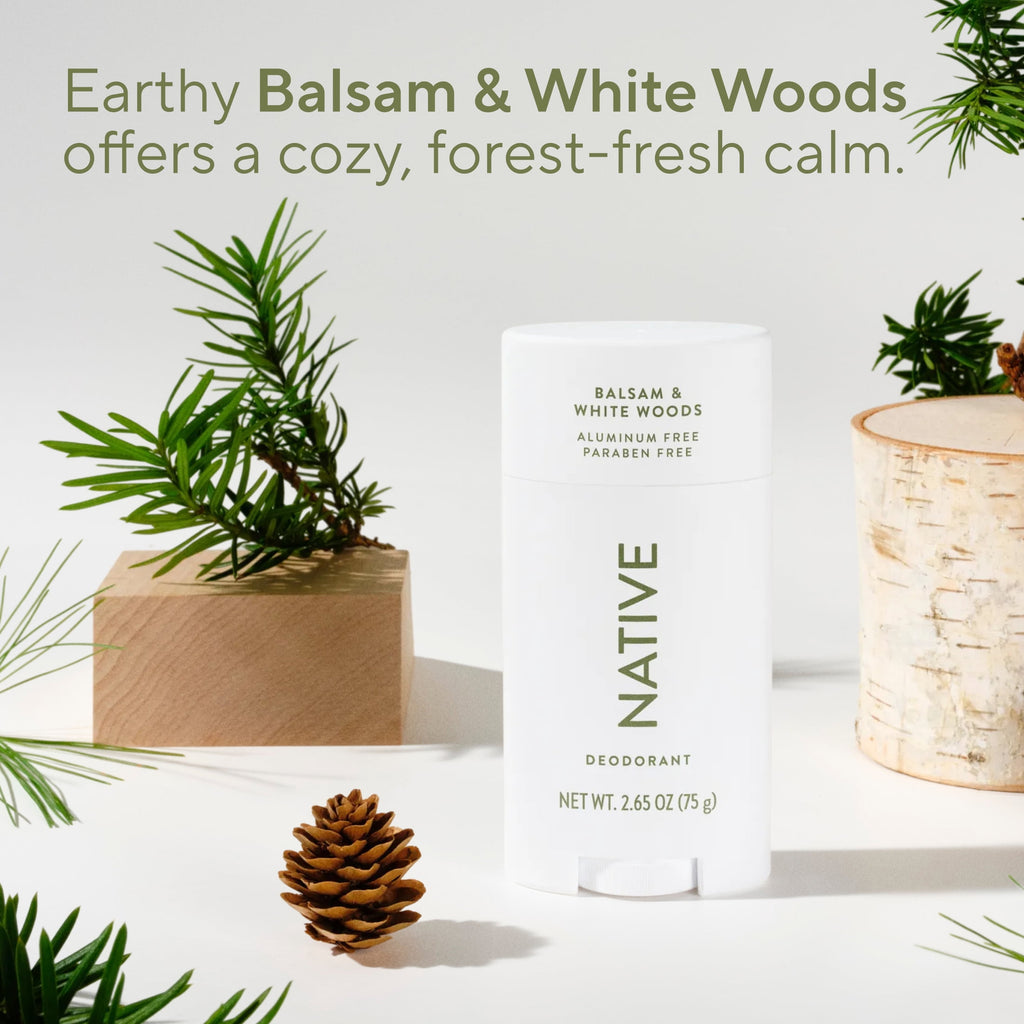 Aluminum Free Deodorant For Men, 72 Hour Solid Deodorant Stick, Balsam &amp; White Woods, 2.65oz