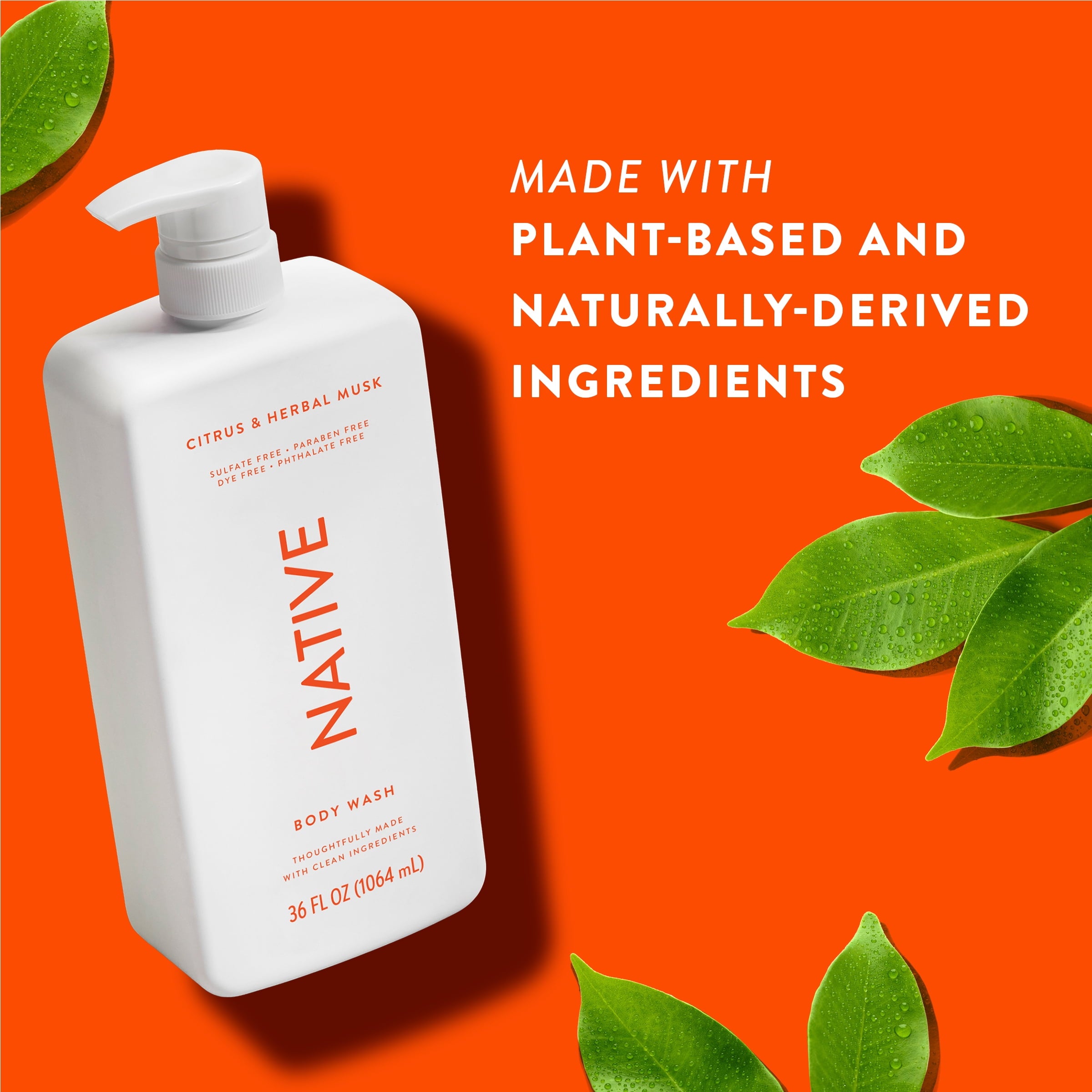 Body Wash, Citrus &amp; Herbal Musk, Sulfate Free, Naturally Derived Ingredients, 24hr Freshness, for Women &amp; Men, 36 fl oz