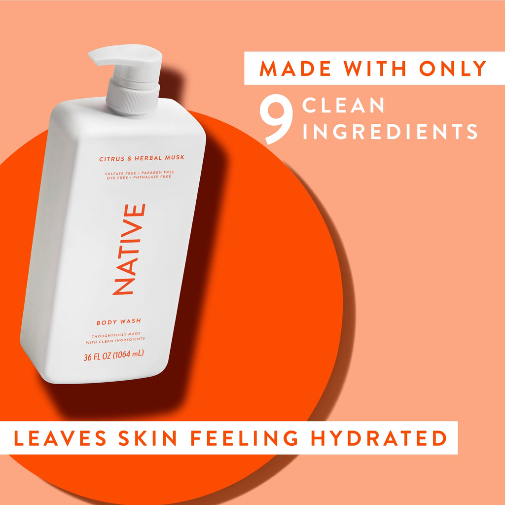 Body Wash, Citrus &amp; Herbal Musk, Sulfate Free, Naturally Derived Ingredients, 24hr Freshness, for Women &amp; Men, 36 fl oz