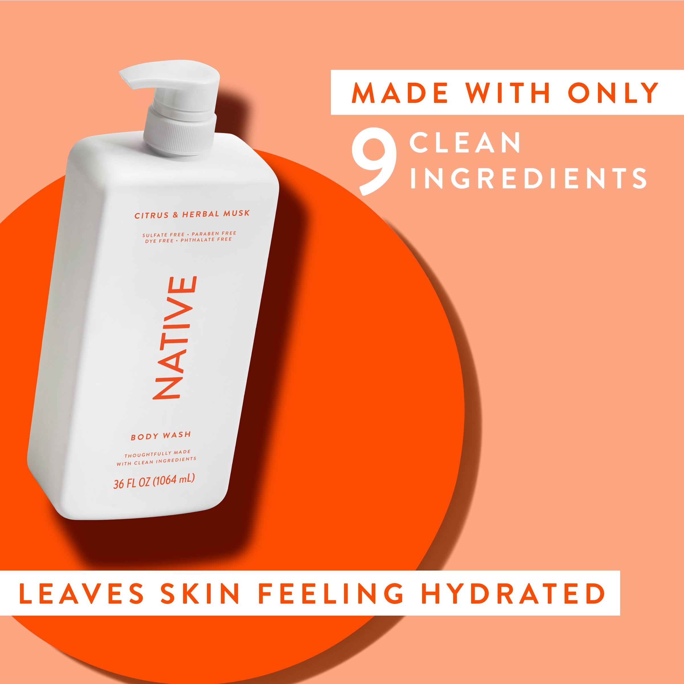 Body Wash, Citrus &amp; Herbal Musk, Sulfate Free, Naturally Derived Ingredients, 24hr Freshness, for Women &amp; Men, 36 fl oz