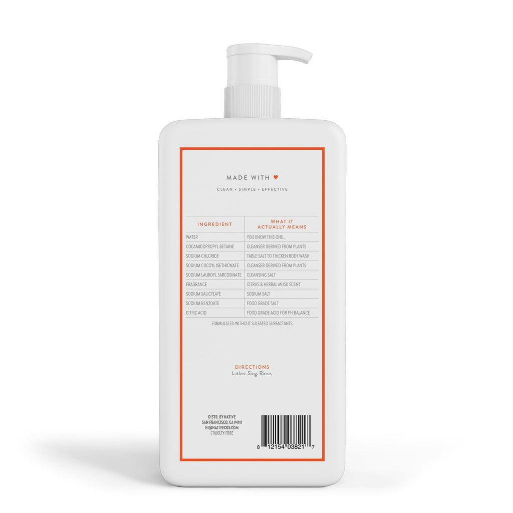 Body Wash, Citrus &amp; Herbal Musk, Sulfate Free, Naturally Derived Ingredients, 24hr Freshness, for Women &amp; Men, 36 fl oz