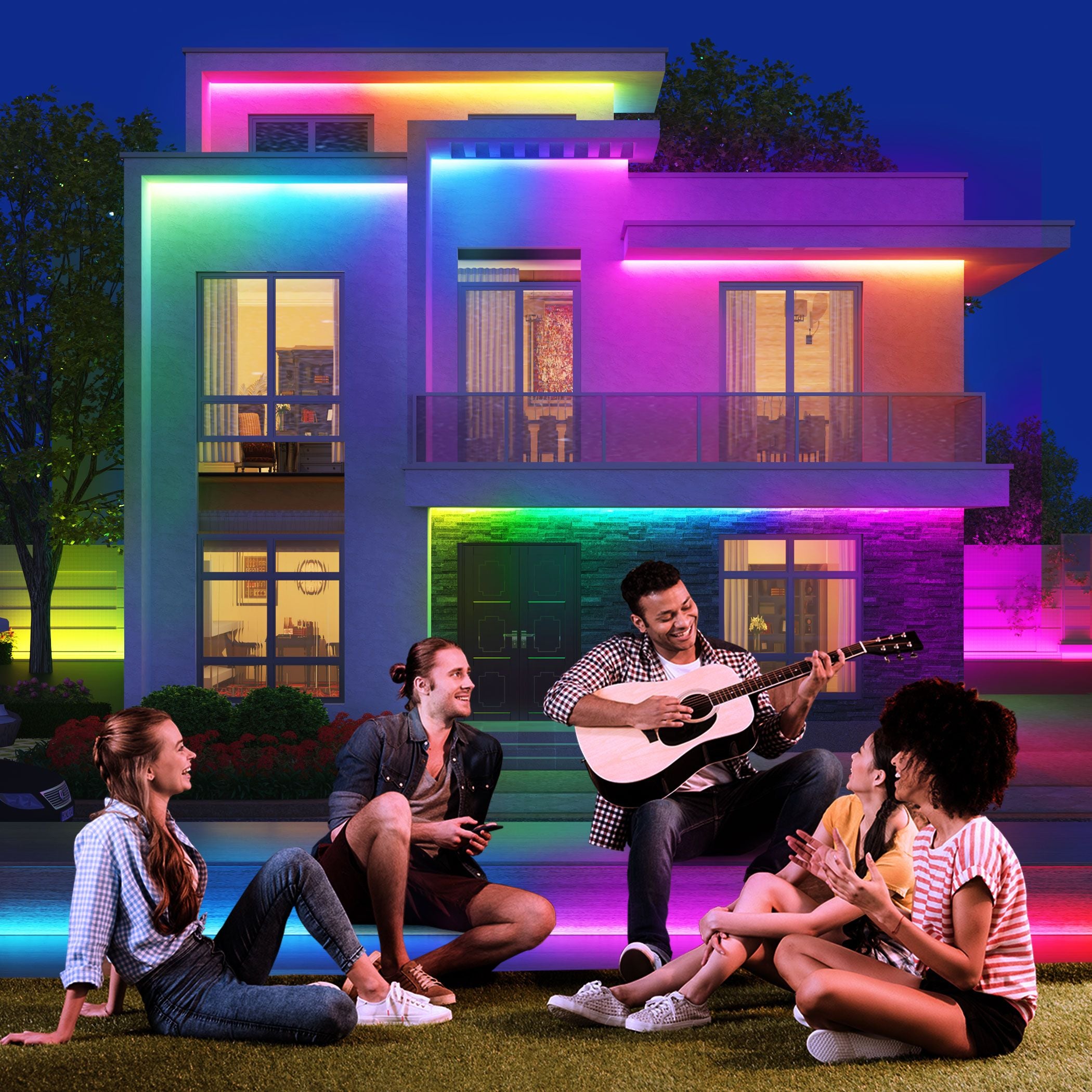32.8ft Smart Outdoor LED Strip Light, RGBIC Color-Changing Light, IP65 Waterproof, Wifi + Bluetooth Control, Patio &amp; Garden Lighting