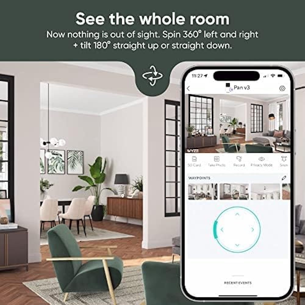 Cam Pan v3 Security Camera Bundle with FREE 32gb MicroSD Card, Indoor/Outdoor IP65 1080P 360° Pan/Tilt/Zoom, Wi-Fi Smart Home Security Camera with Motion Tracking for Baby &amp; Pet, Color Night Vis