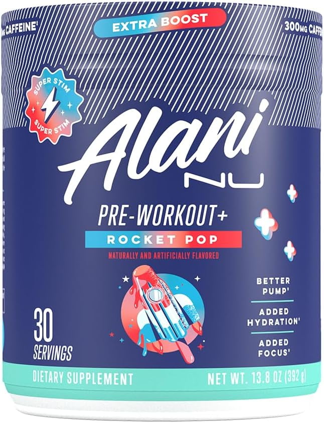 Pre-workout+ Powder, Rocket Pop, 30 Servings, 300mg Caffeine