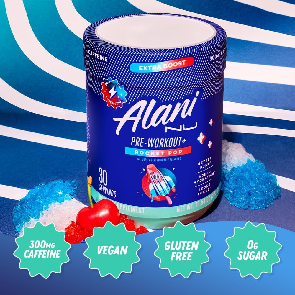 Pre-workout+ Powder, Rocket Pop, 30 Servings, 300mg Caffeine