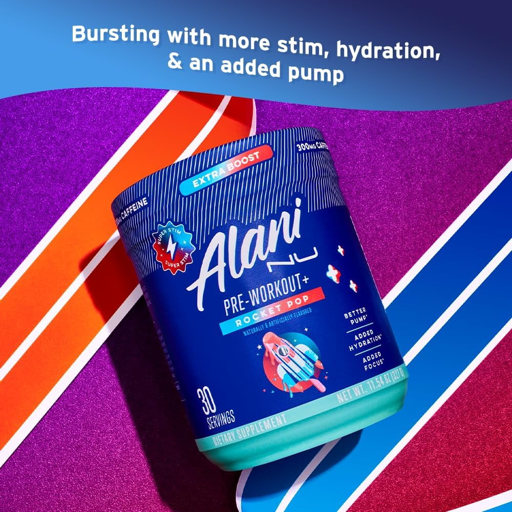 Pre-workout+ Powder, Rocket Pop, 30 Servings, 300mg Caffeine