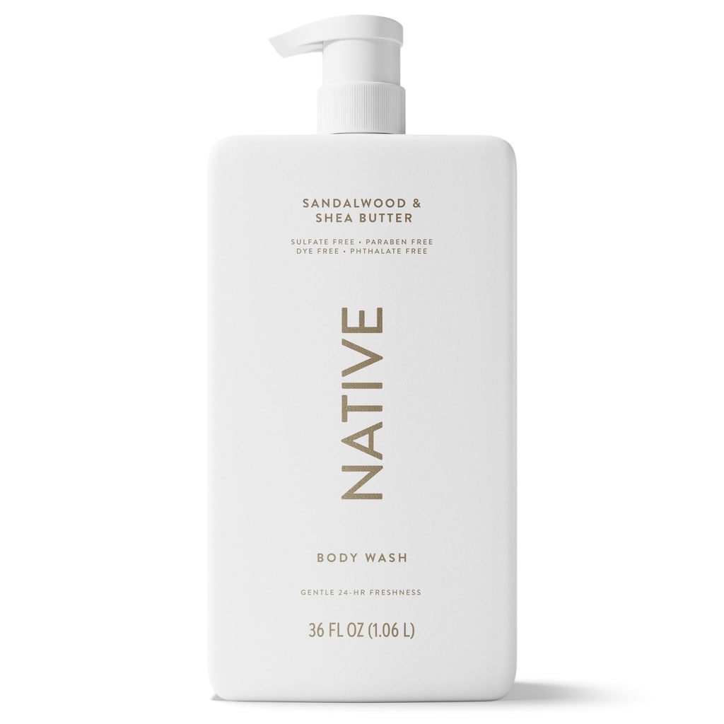 Body Wash, Sandalwood &amp; Shea Butter, Sulfate Free, Naturally Derived Ingredients, 24hr Freshness, for Women &amp; Men, 36 fl oz
