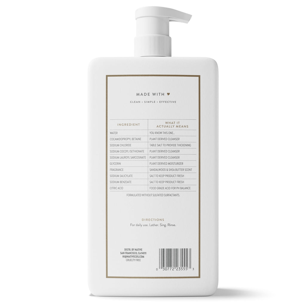 Body Wash, Sandalwood &amp; Shea Butter, Sulfate Free, Naturally Derived Ingredients, 24hr Freshness, for Women &amp; Men, 36 fl oz
