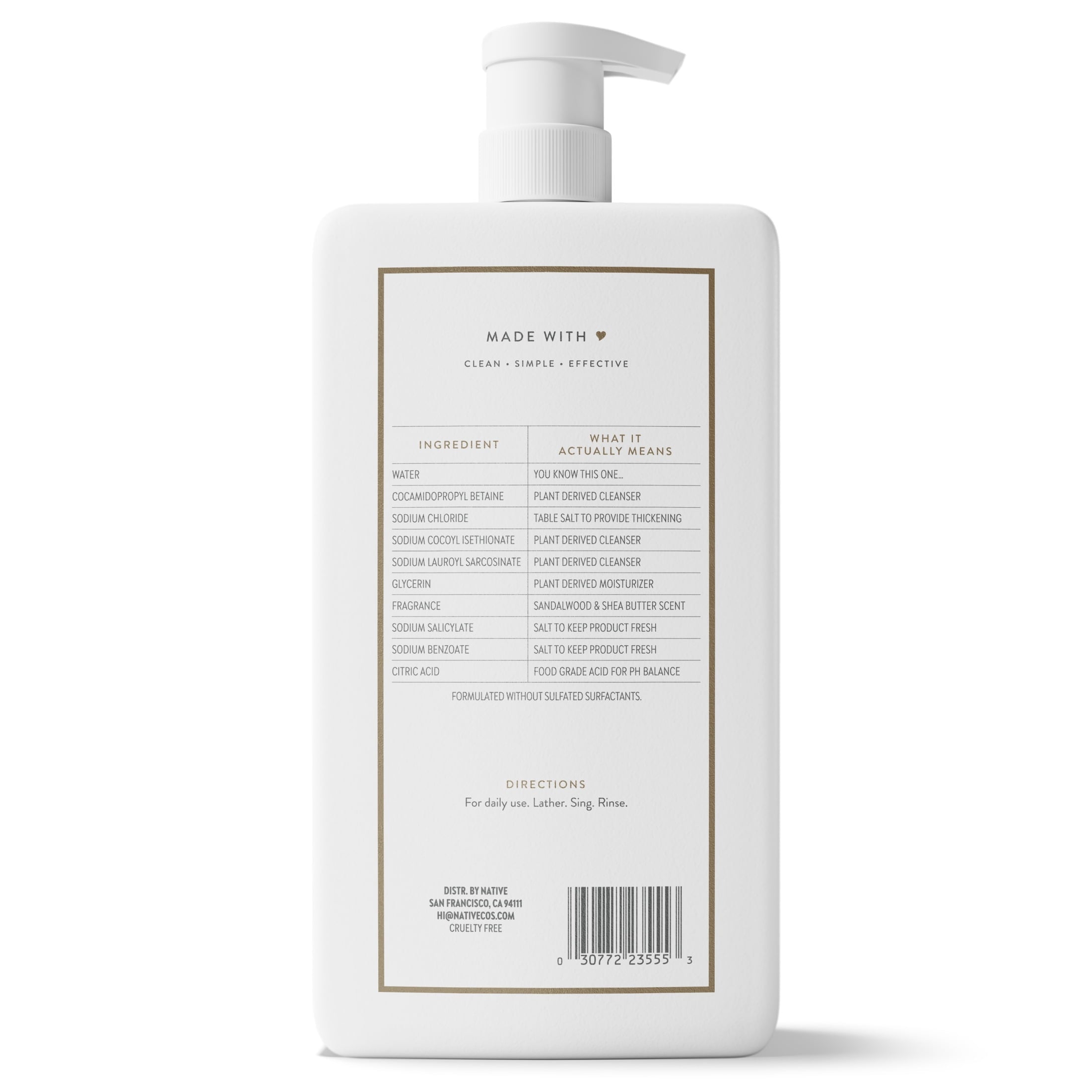 Body Wash, Sandalwood &amp; Shea Butter, Sulfate Free, Naturally Derived Ingredients, 24hr Freshness, for Women &amp; Men, 36 fl oz