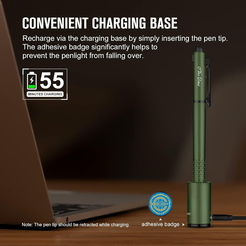O'Pen Glow EDC Pen Light, 120 Lumens with Green Beam, Rechargeable LED Flashlight for Outdoor Uses, Writing, Adventure, Professional Business Gift(OD Green)