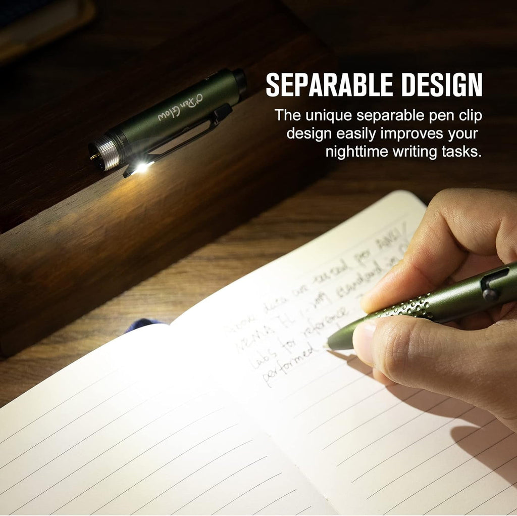 O'Pen Glow EDC Pen Light, 120 Lumens with Green Beam, Rechargeable LED Flashlight for Outdoor Uses, Writing, Adventure, Professional Business Gift(OD Green)
