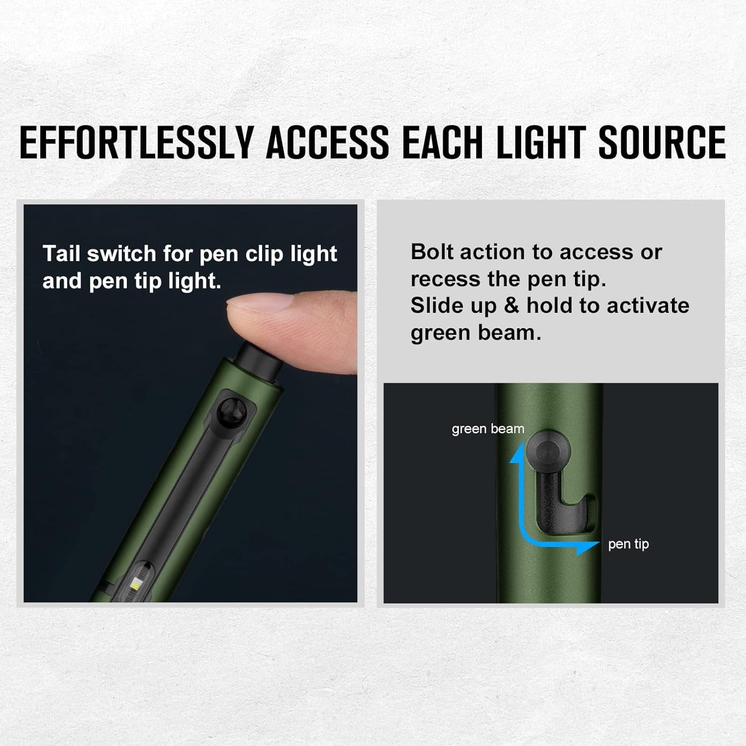 O'Pen Glow EDC Pen Light, 120 Lumens with Green Beam, Rechargeable LED Flashlight for Outdoor Uses, Writing, Adventure, Professional Business Gift(OD Green)