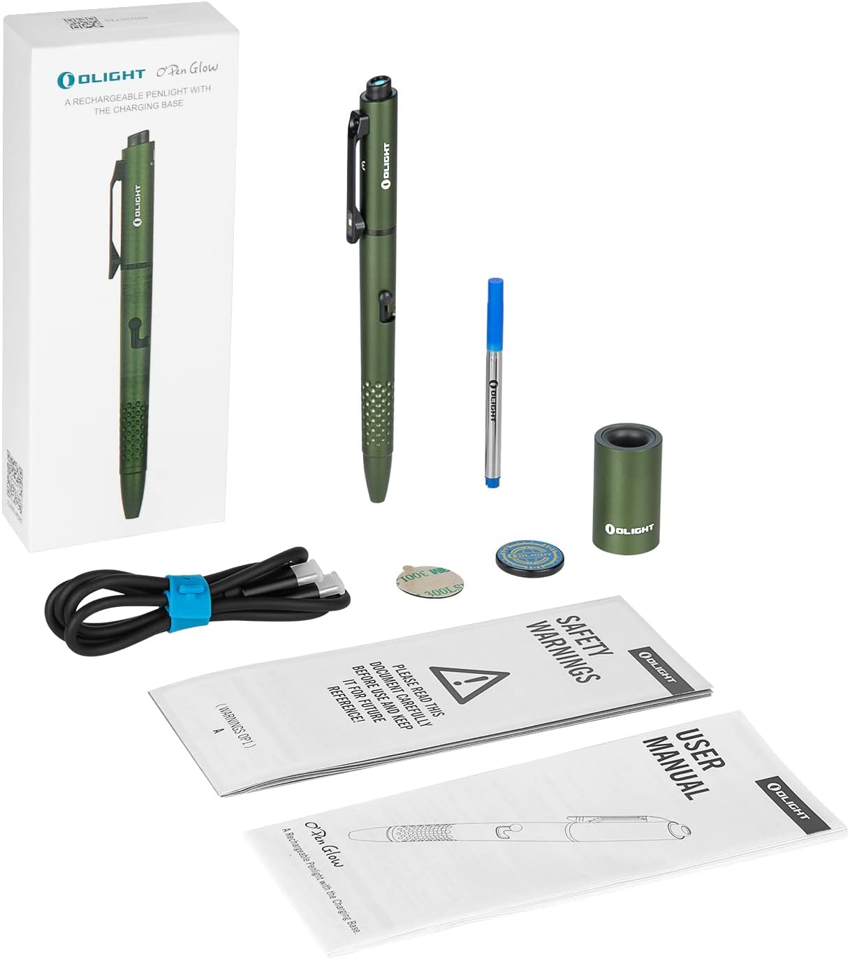 O'Pen Glow EDC Pen Light, 120 Lumens with Green Beam, Rechargeable LED Flashlight for Outdoor Uses, Writing, Adventure, Professional Business Gift(OD Green)