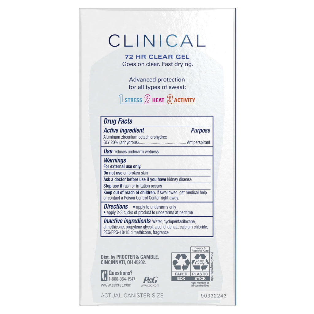 Clinical Antiperspirant and Deodorant for Women Clear Gel, Stress Response, 1.6 oz