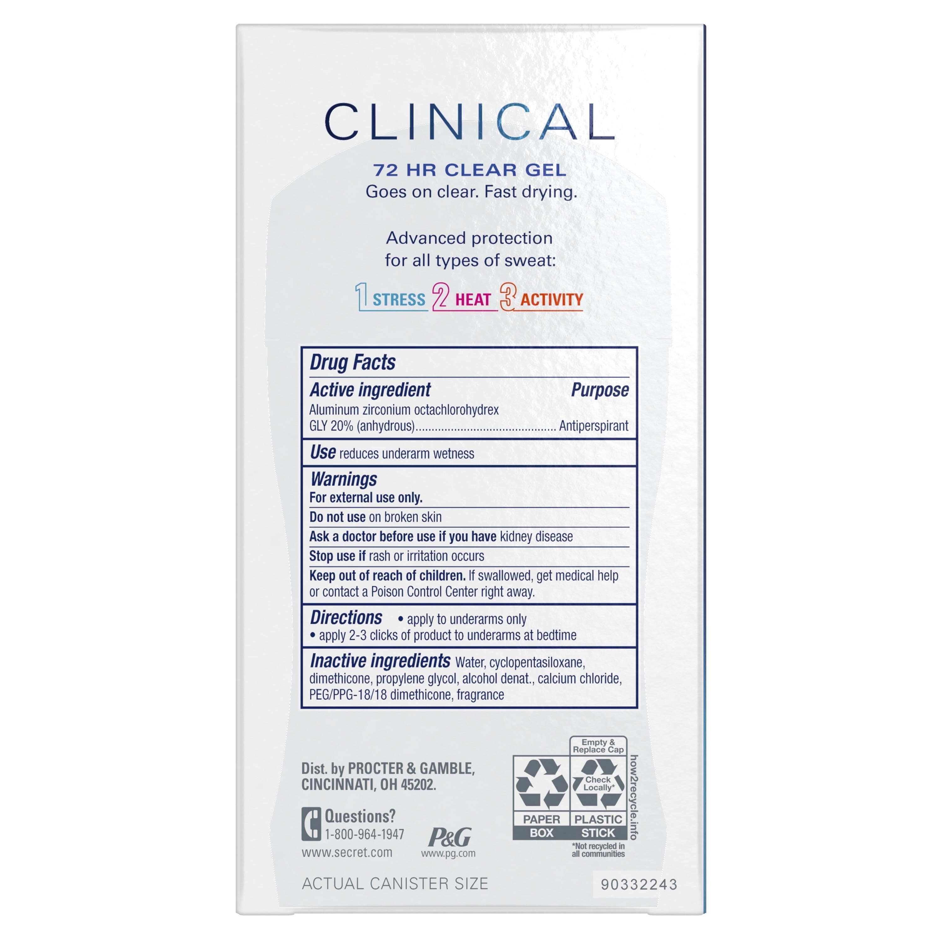Clinical Antiperspirant and Deodorant for Women Clear Gel, Stress Response, 1.6 oz
