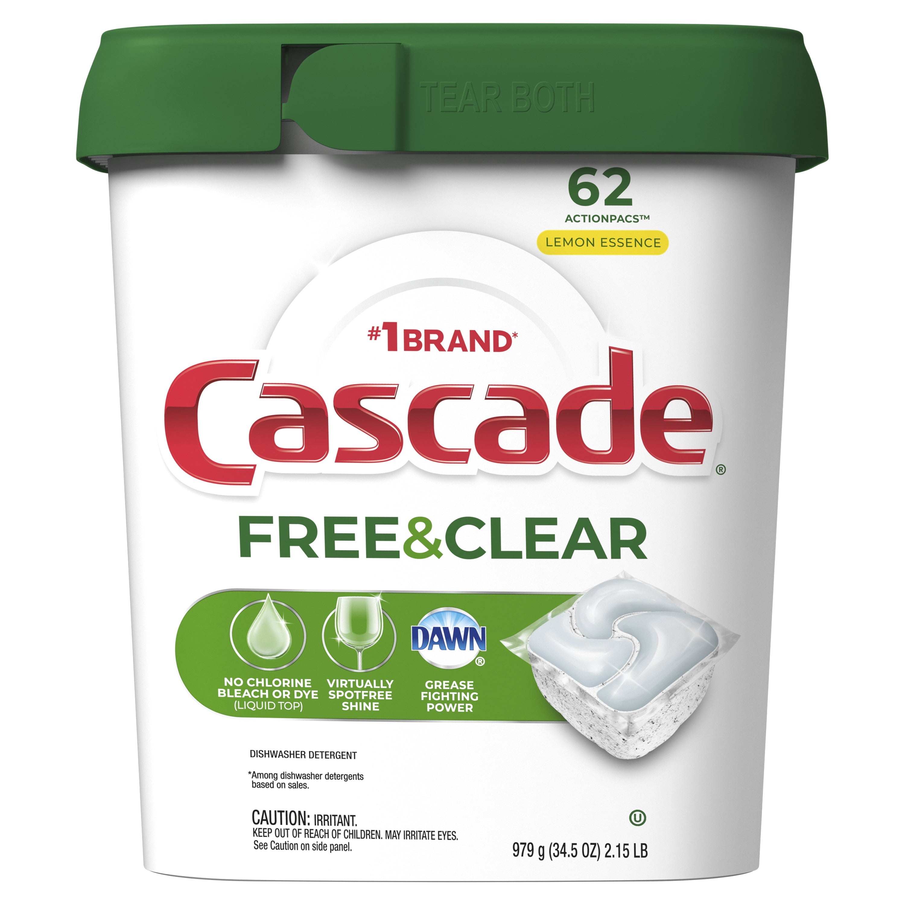 Free &amp; Clear Action Pacs, Dishwasher Detergent, Lemon Essence, 62 Count