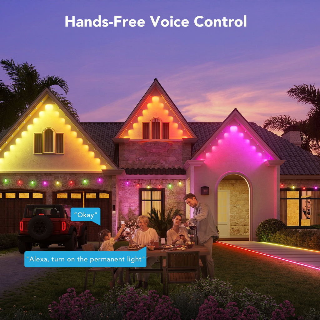 (2 pack) Govee 50ft RGBIC Smart White Permanent Outdoor LED Strip Lights with 36 Lights, Color-Changing, IP67 Waterproof, WiFi + Bluetooth, Patio, Garden Decor, Holiday Lighting