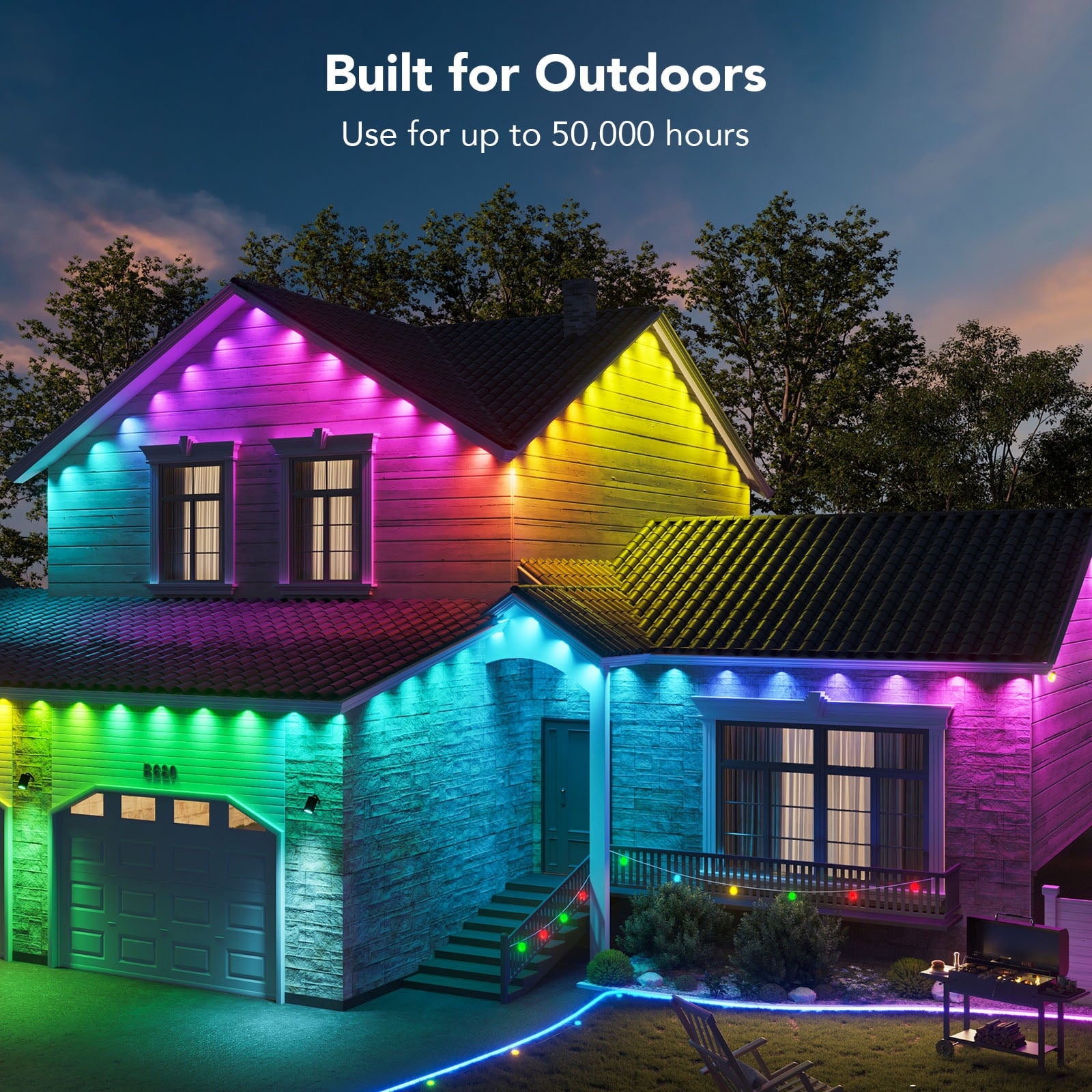 (2 pack) Govee 50ft RGBIC Smart White Permanent Outdoor LED Strip Lights with 36 Lights, Color-Changing, IP67 Waterproof, WiFi + Bluetooth, Patio, Garden Decor, Holiday Lighting