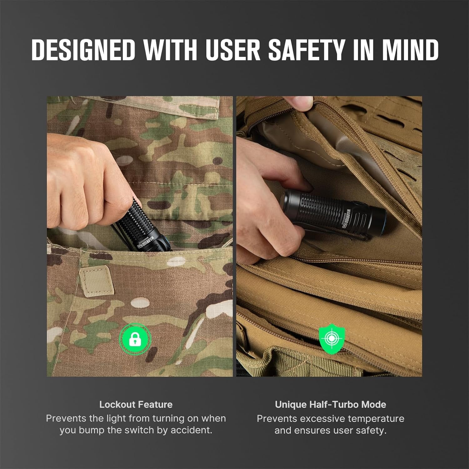 Warrior Nano Tactical Flashlight, 1200 Lumens Rechargeable LED Light with MCC Charger, Dual Switches EDC Light for Emergency, Outdoors and Camping (Black)