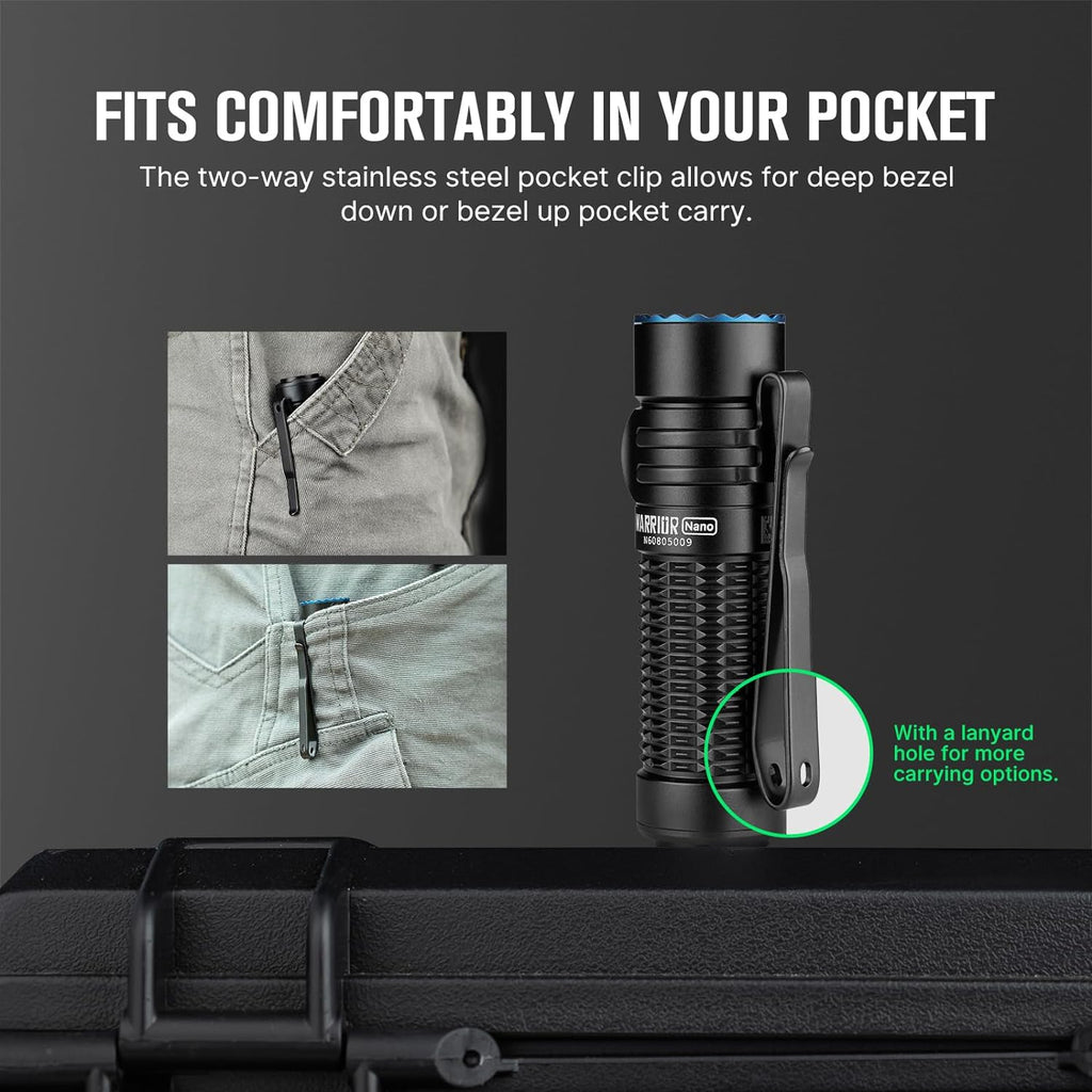 Warrior Nano Tactical Flashlight, 1200 Lumens Rechargeable LED Light with MCC Charger, Dual Switches EDC Light for Emergency, Outdoors and Camping (Black)
